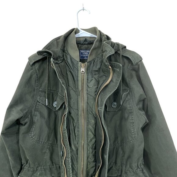 Abercrombie & Fitch Men Sz S Military‎ Hooded Quilted Lining Canvas Field Jacket - Picture 7 of 9